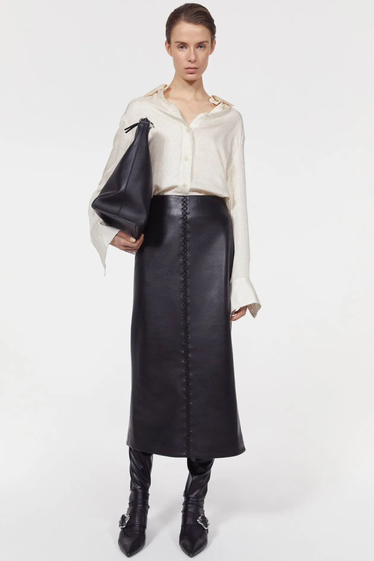 Helen Stitch Leather Skirt