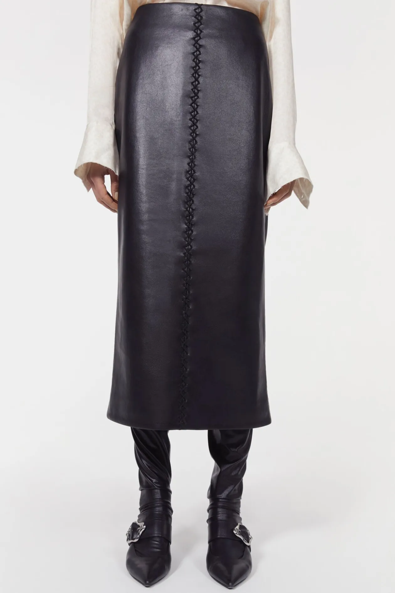 Helen Stitch Leather Skirt